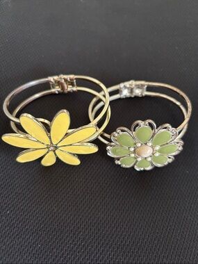 Yellow and Light Green Floral Bangle Bracelets
